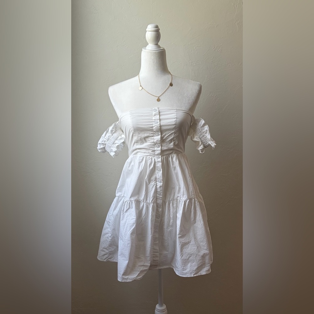 Nectar White Cotton Milkmaid Mini Dress Off Shoulder Cottagecore S - Picture 3 of 11